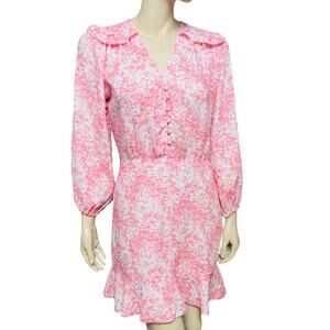 Karina Grimaldi Pink Flowers Boho Mini Dress Size S Buttons  Top Front Closure